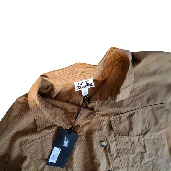 Future Collective Brown Aligne Womens Long Sleeve Button-Down Maxi Shirt Dress S - Picture 8 of 10